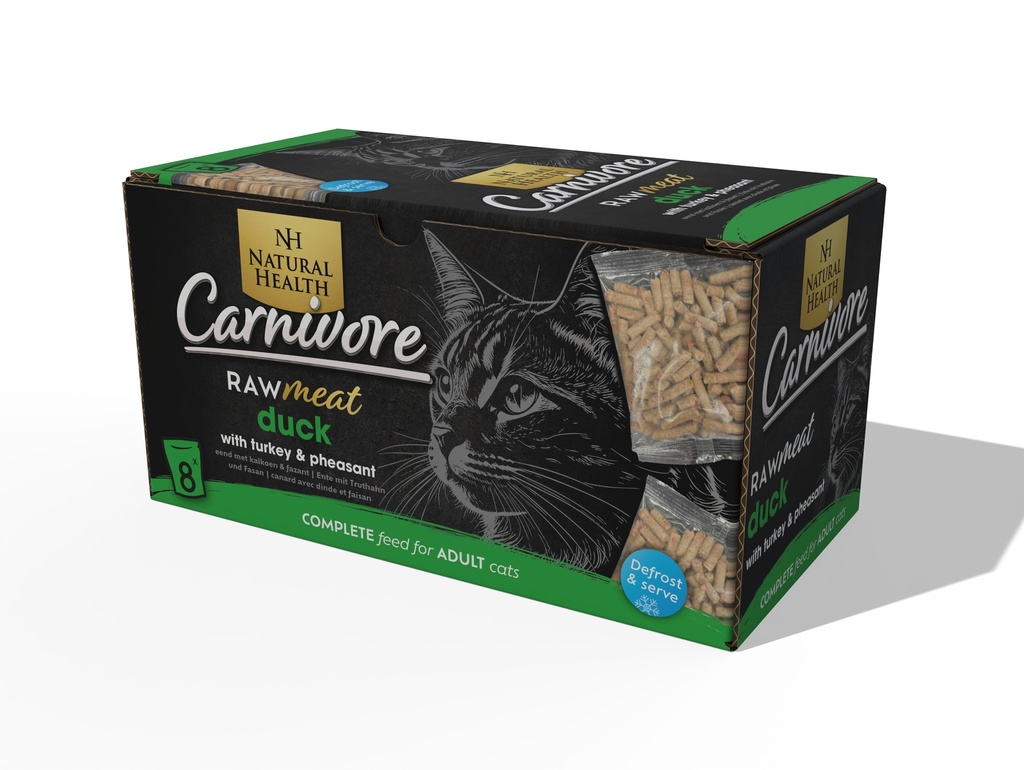 Natural Health Cat Carnivore Raw Eend met kalkoen en fazant8 x 60 gr