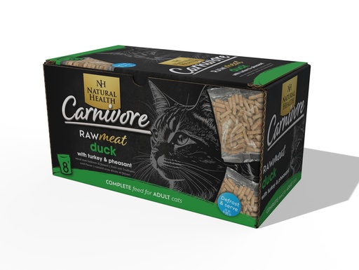 [NH73007] Natural Health Cat Carnivore Raw Eend met kalkoen en fazant8 x 60 gr